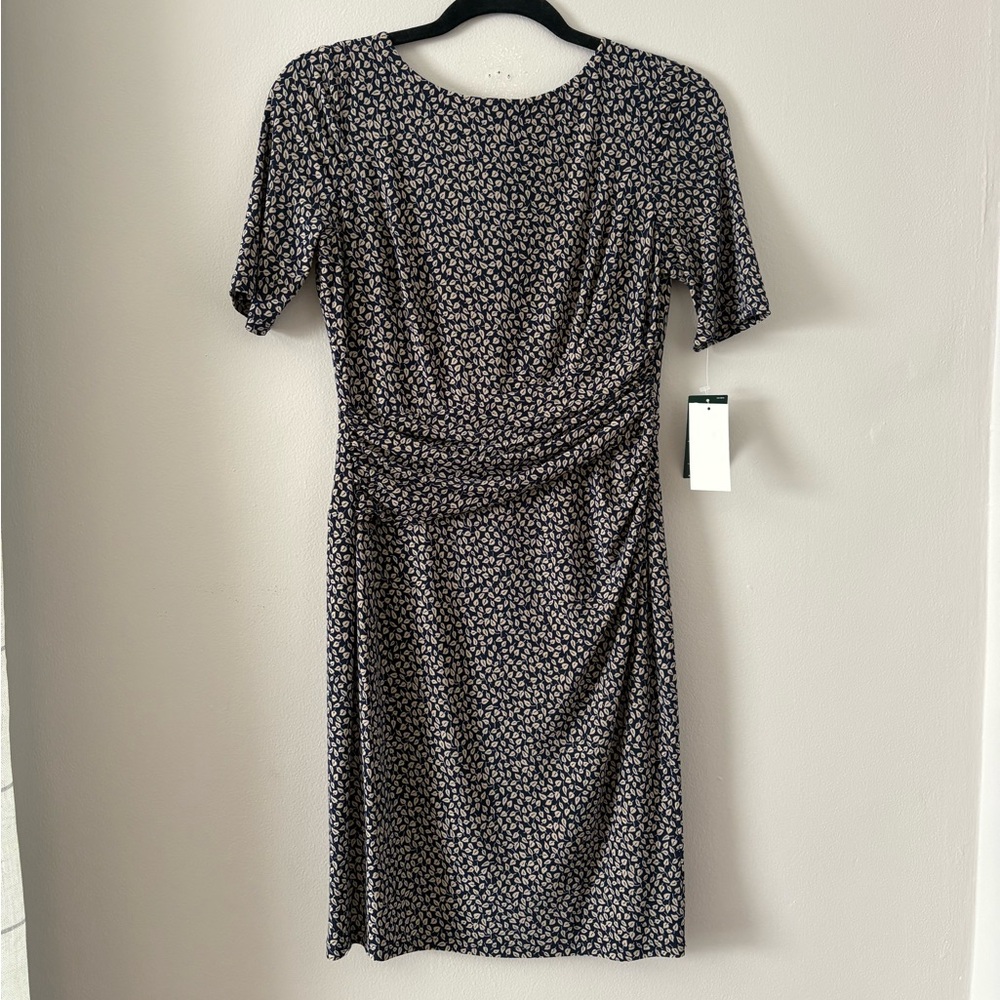 Ralph Lauren Navy and Cream Fitted Patterned Dress